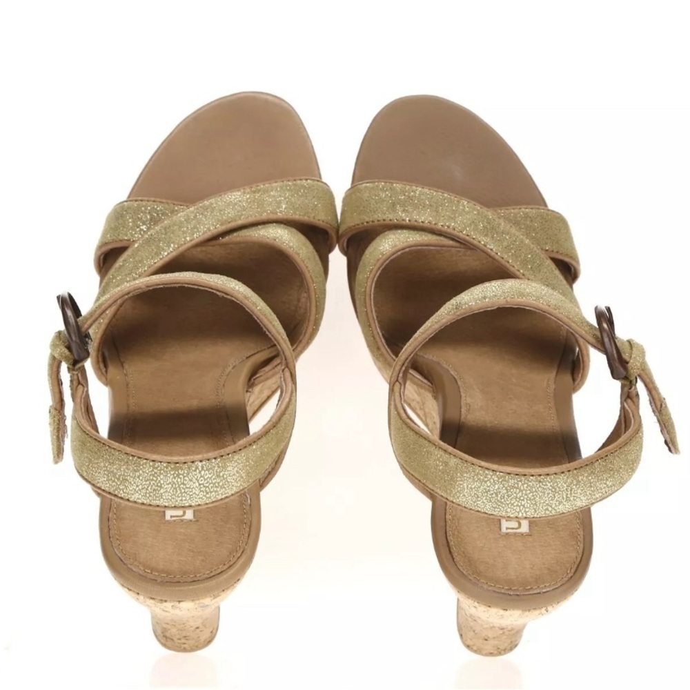 UGG Australia Womens Gold Shimmer Leather Ankle Strap High Wedge Sandal Size 8.5 - Picture 2 of 5